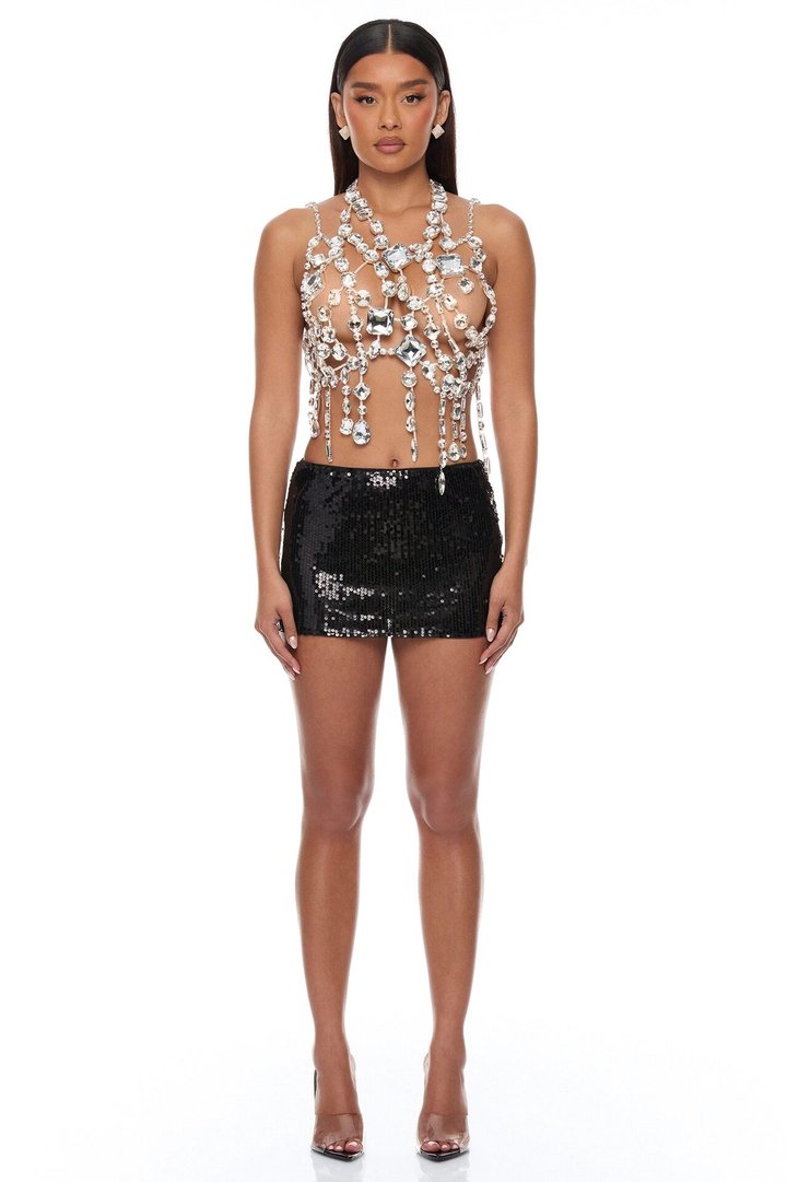 Can't Outshine Me Rhinestone Top - Silver