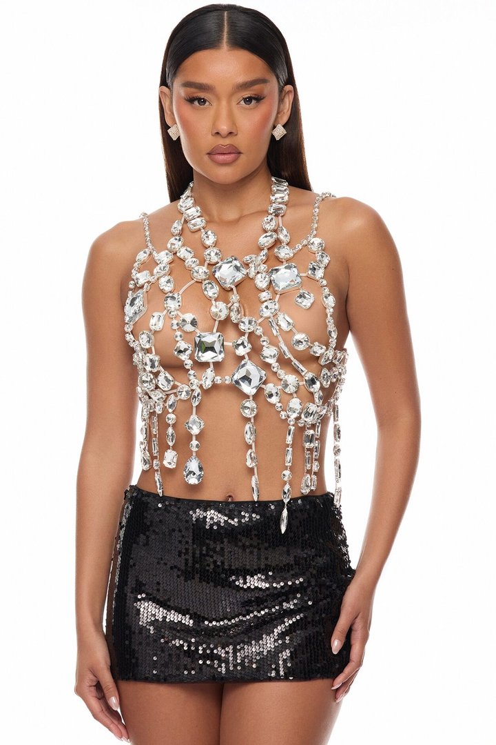 Can't Outshine Me Rhinestone Top - Silver