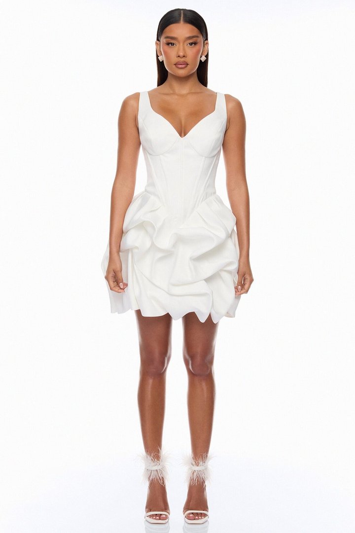 Kassidy Bubble Hem Mini Dress - White