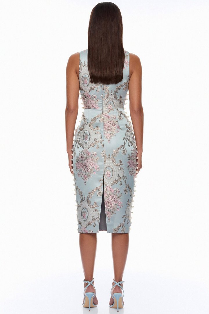 Alyssa Pearl Jacquard Midi Dress - Dusty Blue