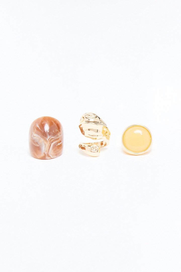 Cabo Jeweled 3 Piece Ring Set - Gold/Brown