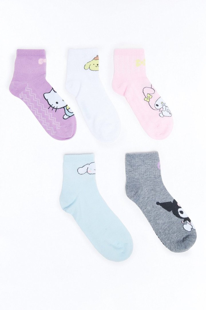 Hello Kitty Team 5 Pack Ankle Socks - Purple/combo
