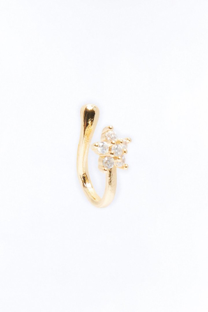 Flor Rhinestone Faux Nose Ring - Gold