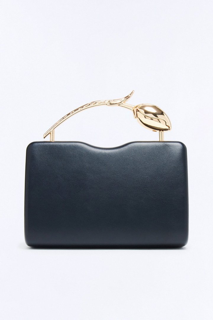 Bring Me Tulips Faux Leather Satchel Bag - Gold/Black