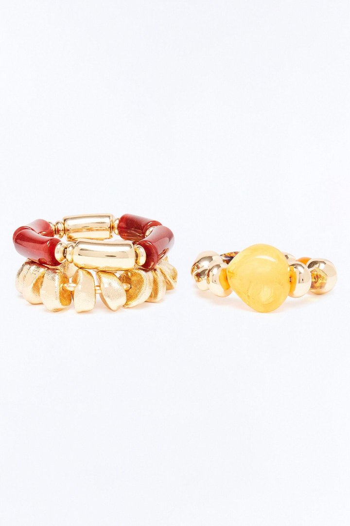 Serene Bali 3 Piece Bracelet Set - Gold/Orange