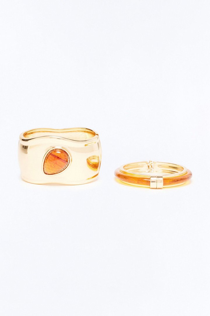 Interlocked Lust 2 Piece Bracelet Set - Gold/Brown