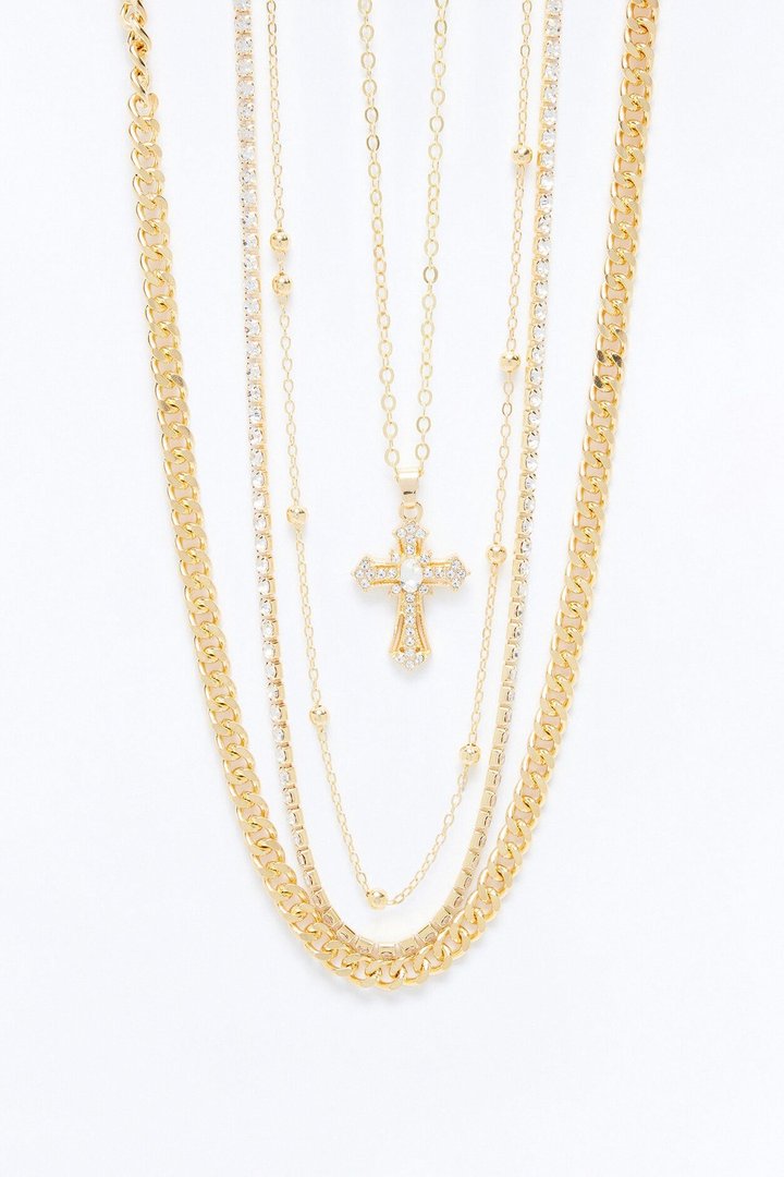 High Values Rhinestone Layered Necklace - Gold