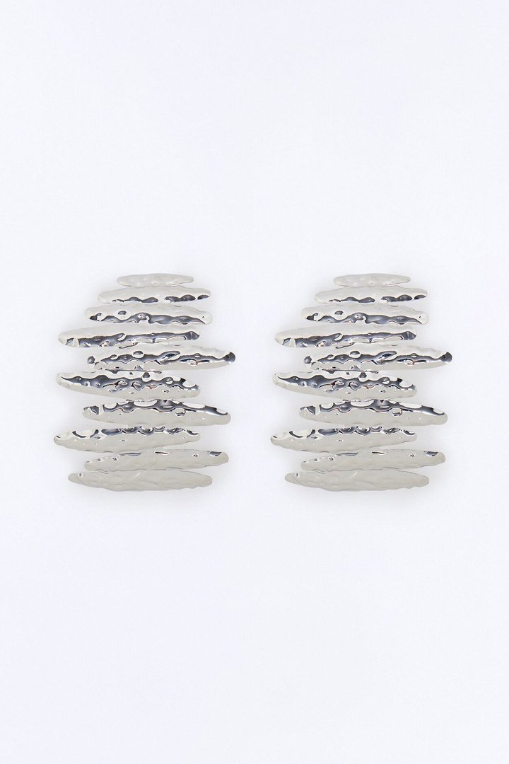 Tidal Wave Textured Drop Earrings - Silver
