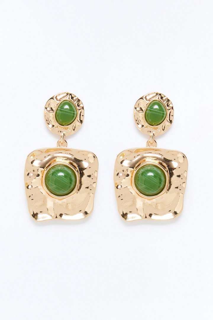 Just A Moment Jeweled Drop Earrings - Gold/Green