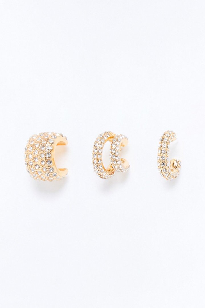 Sparkle Queen 3 Pair Huggie Earring Set - Gold