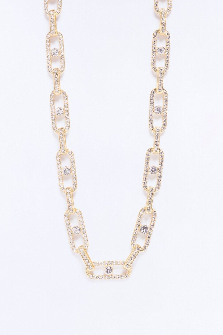 Paper Clipped Rhinestone Necklace Set - Gold