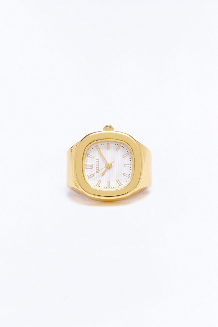 Round The Time Functional Watch Dial Ring - Gold
