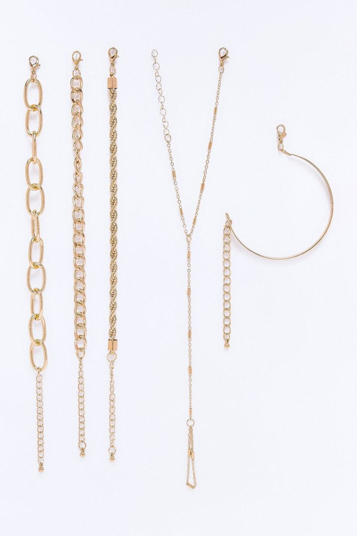 Lori 5 Piece Hand Chain Bracelet Set - Gold