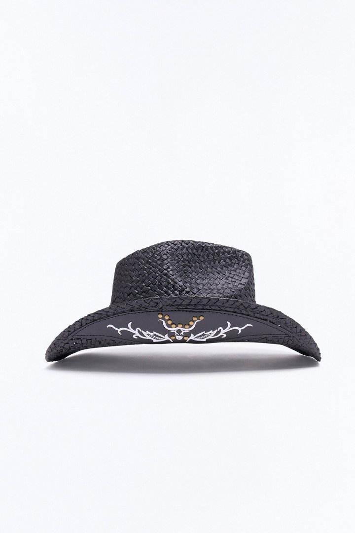 Western Decorative Straw Cowboy Hat - Black