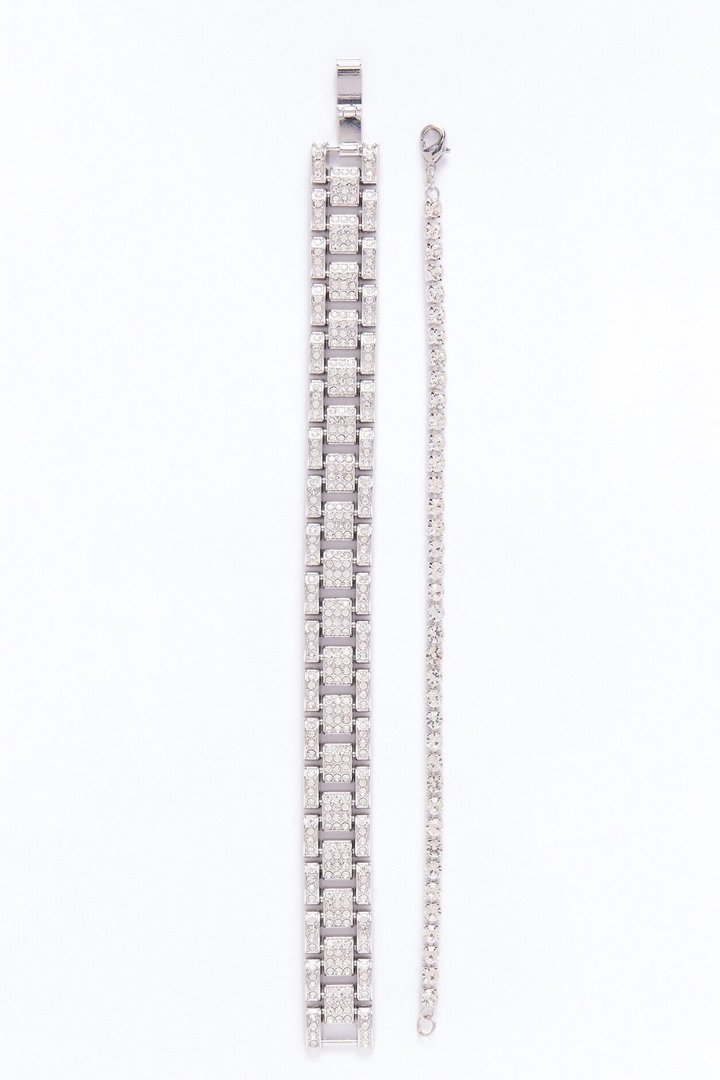 Forever Cold Iced Bracelet Set - Silver