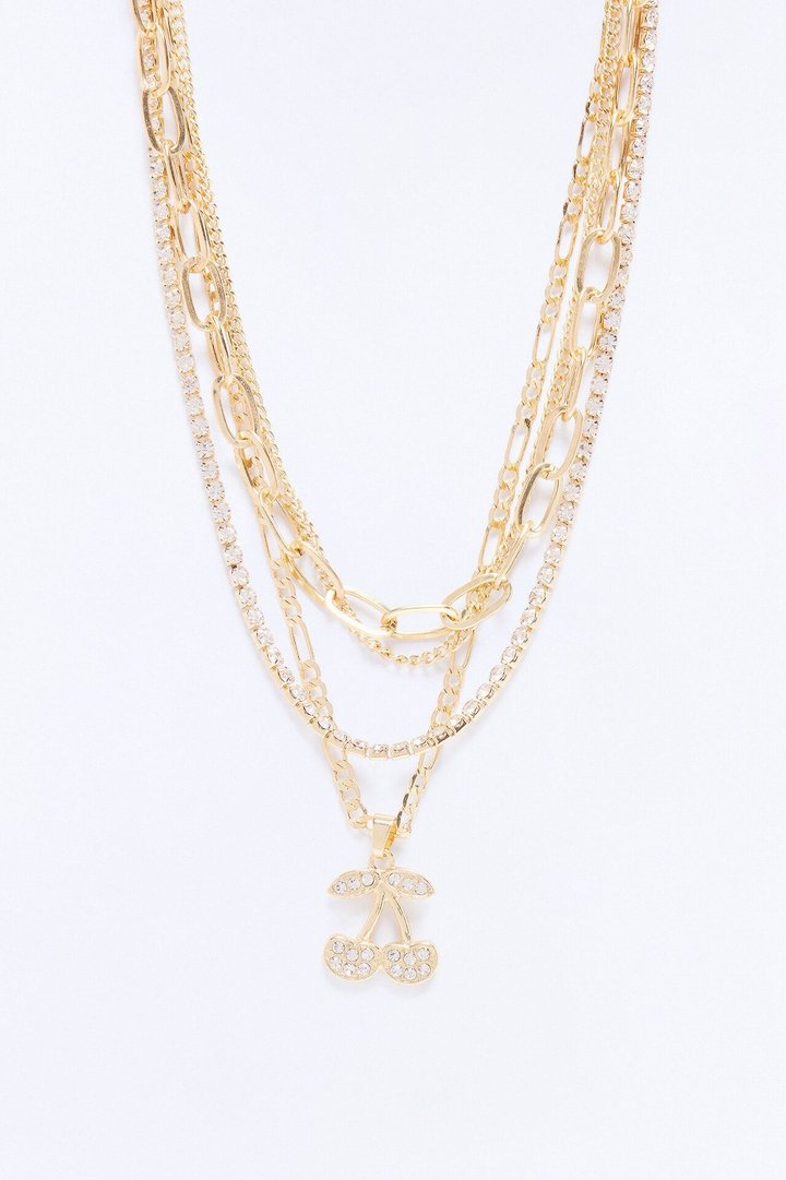 Sweet Girl Cherry Layered Necklace - Gold