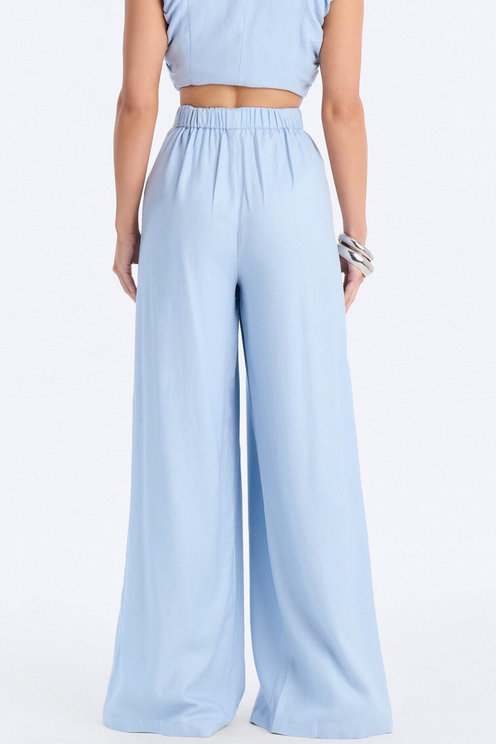 Nhulla Wide Leg Linen Trouser Pant - Blue