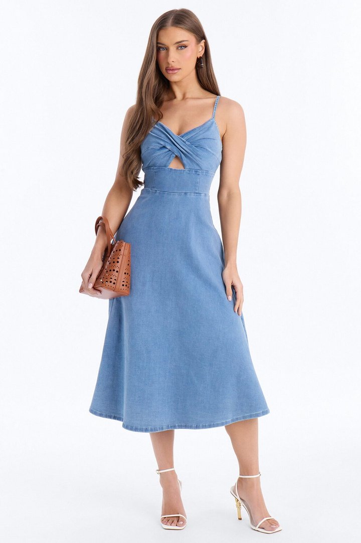 Ivy Twist Denim Midi Dress - Denim