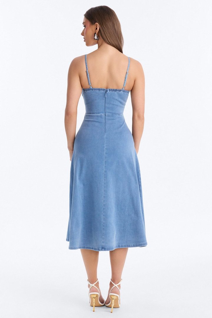Ivy Twist Denim Midi Dress - Denim