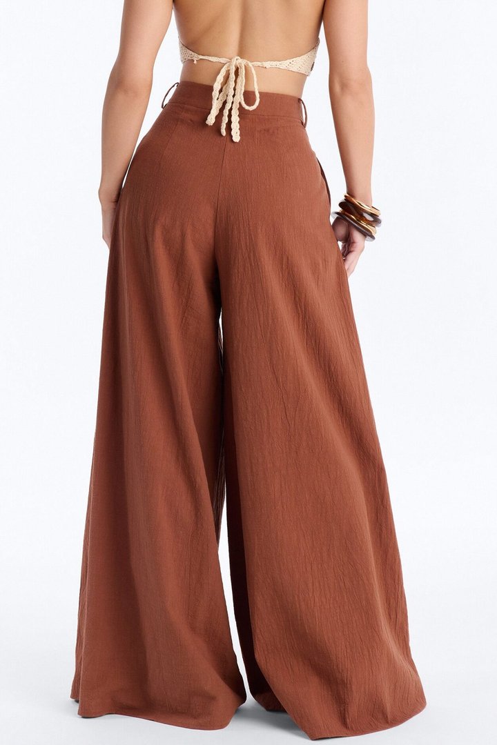 Settled In Pleated Wide Leg Pant 33″ - Brown