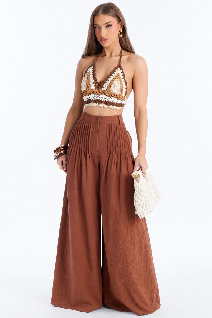 Settled In Pleated Wide Leg Pant 33″ - Brown