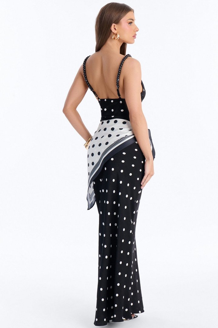 Paris 2 Piece Scarf Satin Maxi Dress - Black/White