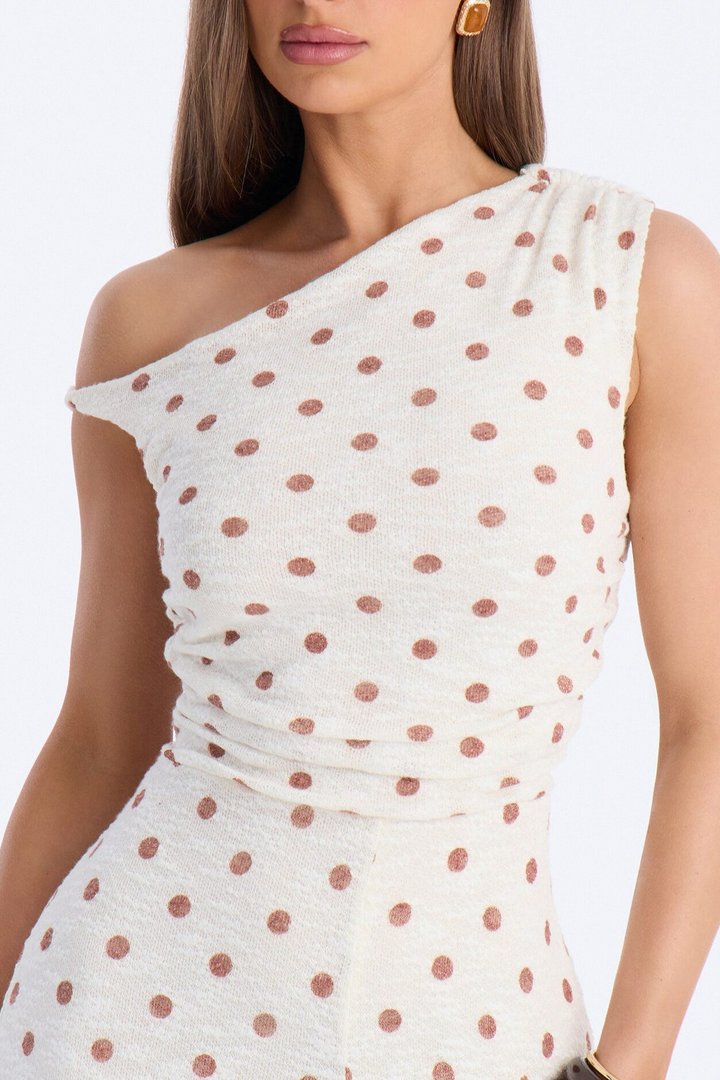Natalia Polka Dot Knit Off Shoulder Jumpsuit - Cream