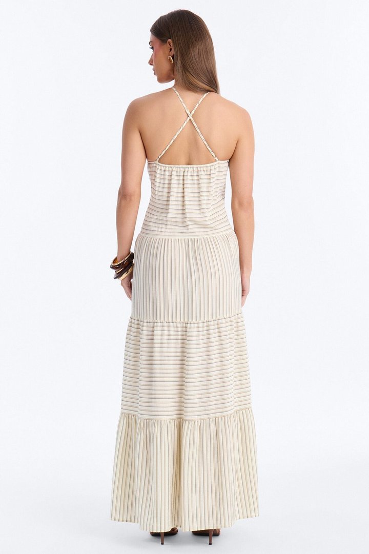 Nayelli Striped Linen Maxi Dress - Cream/combo