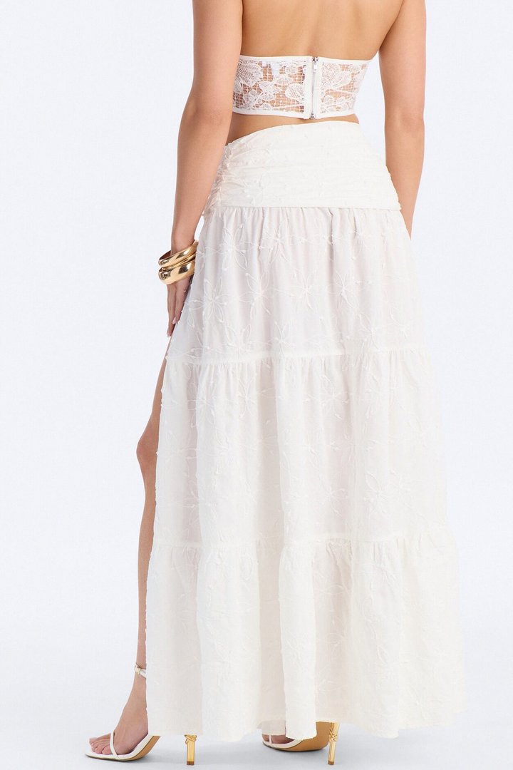Maisie Floral Embroidered Maxi Skirt - White