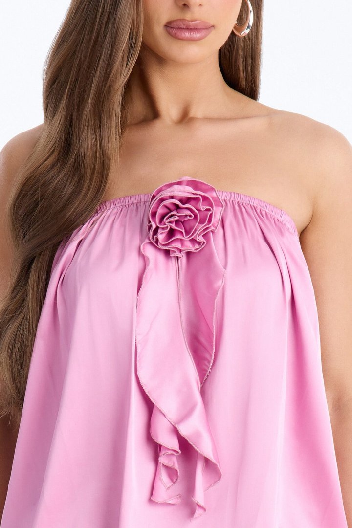 Summer Rose Satin Romper - Pink