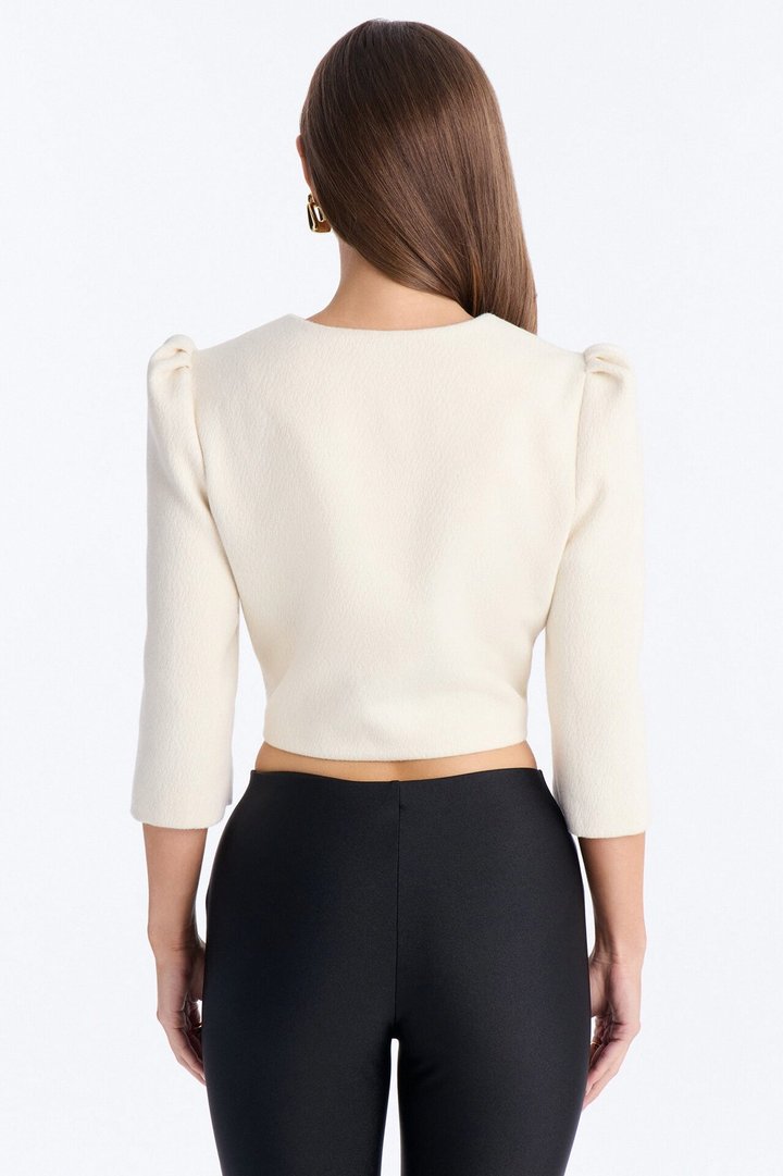 Kate Cropped Short Sleeve Crossover Blazer - White