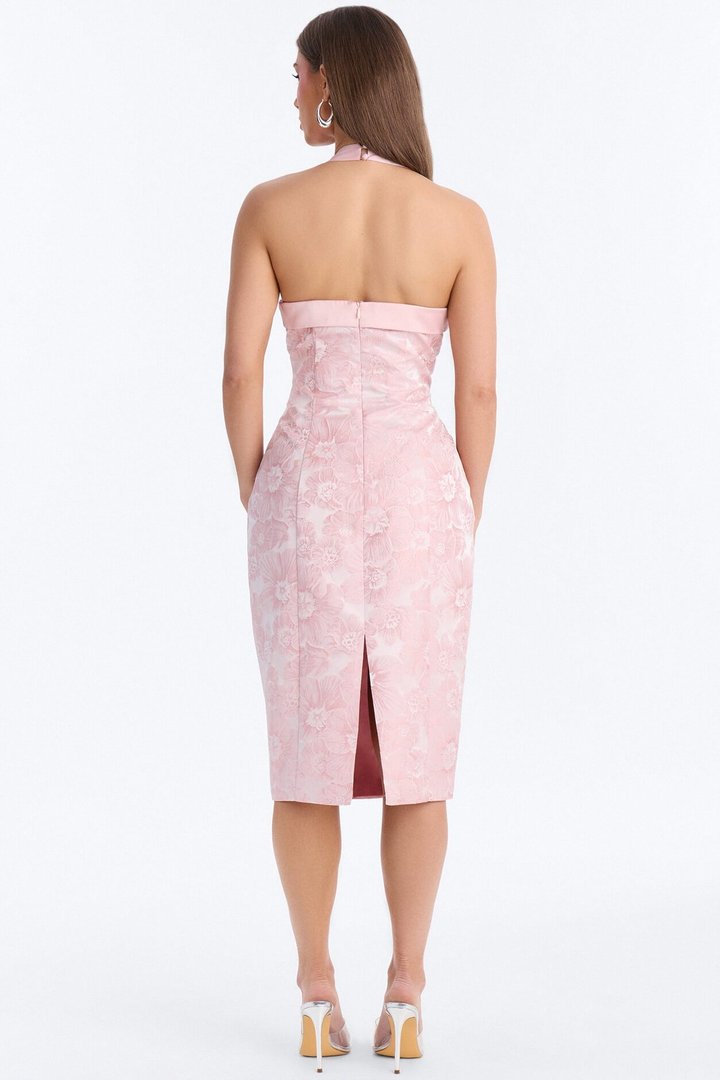 Fiona Floral Jacquard Midi Dress - Pink