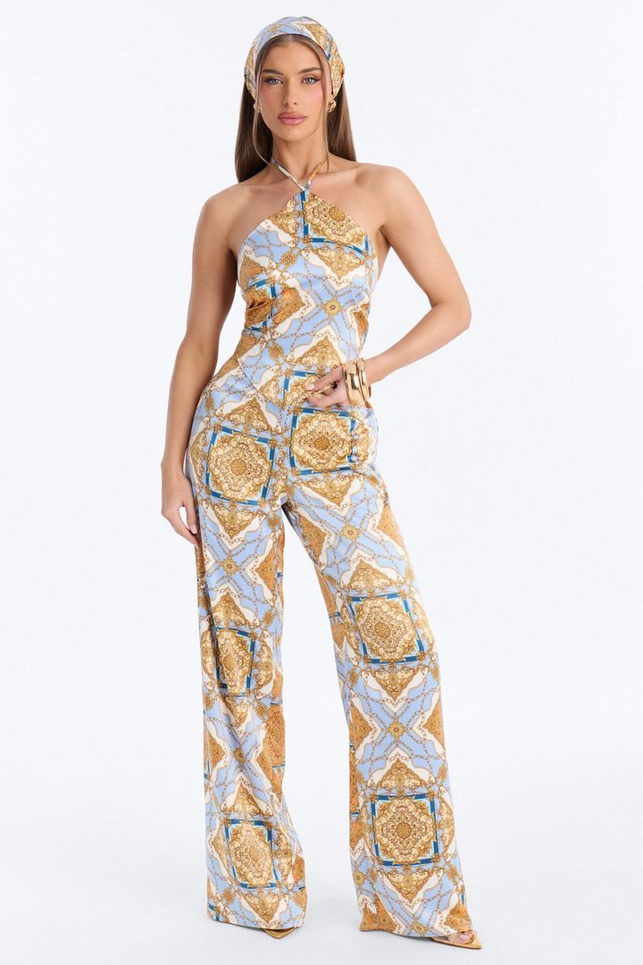 Nadia Satin 3 Piece Pant Set - Blue/combo