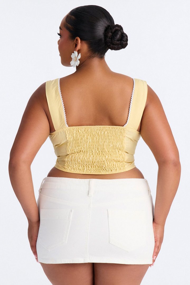 Extra Adorable Smocked Linen Corset - Butter Yellow