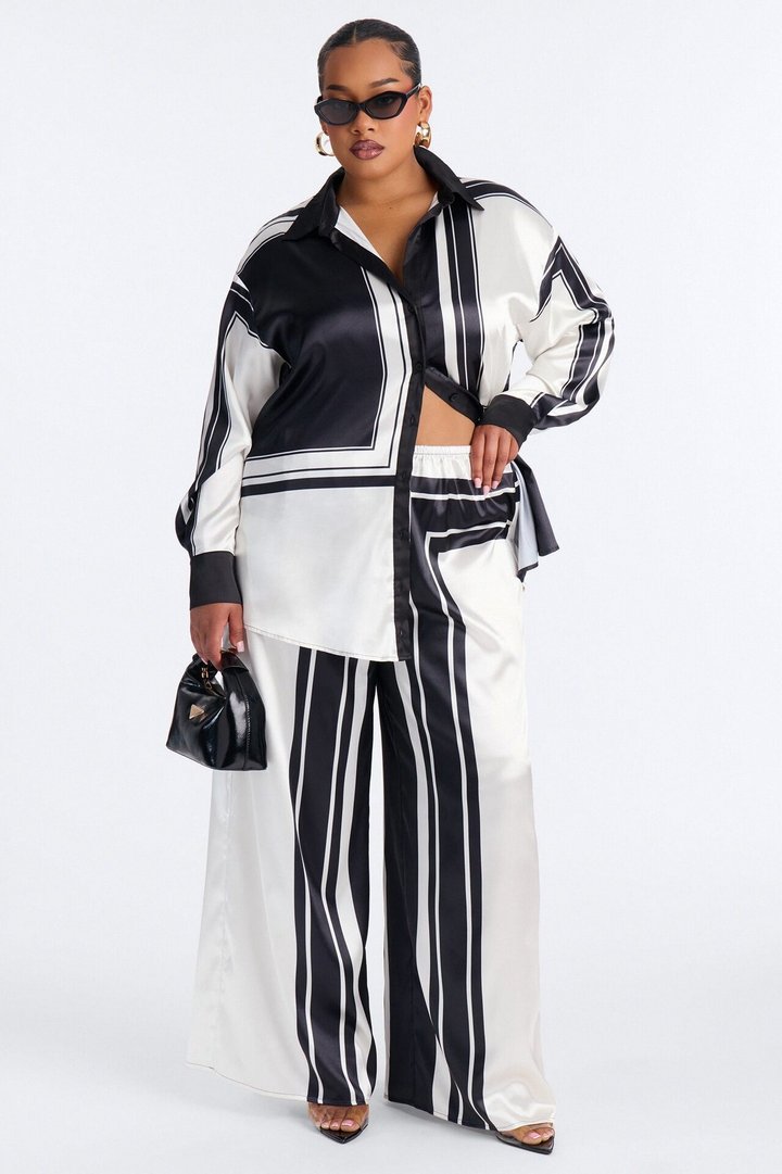 Amara Geometric Satin Pant Set - Black/White