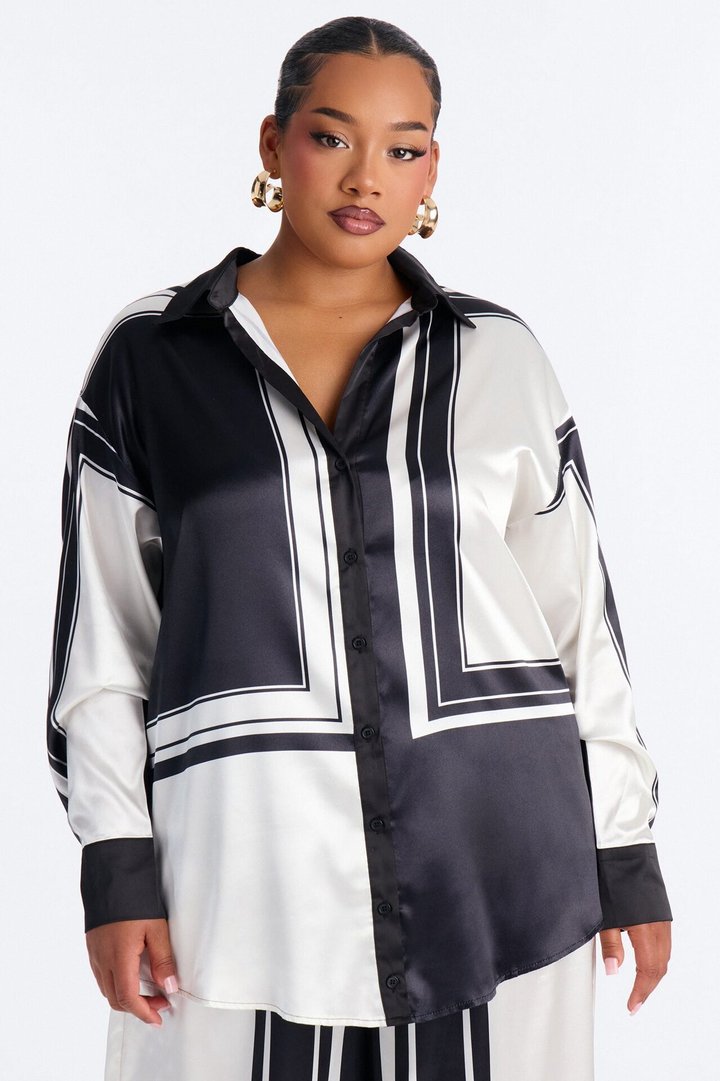 Amara Geometric Satin Pant Set - Black/White