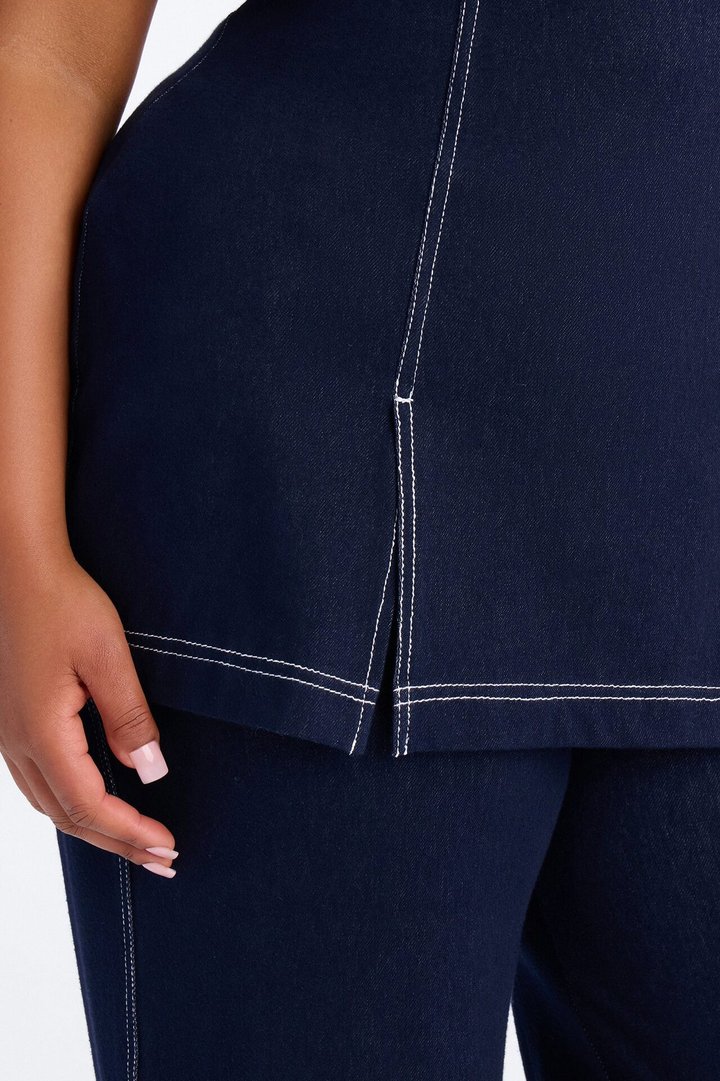Diana Knit Denim Pant Set - Dark Wash