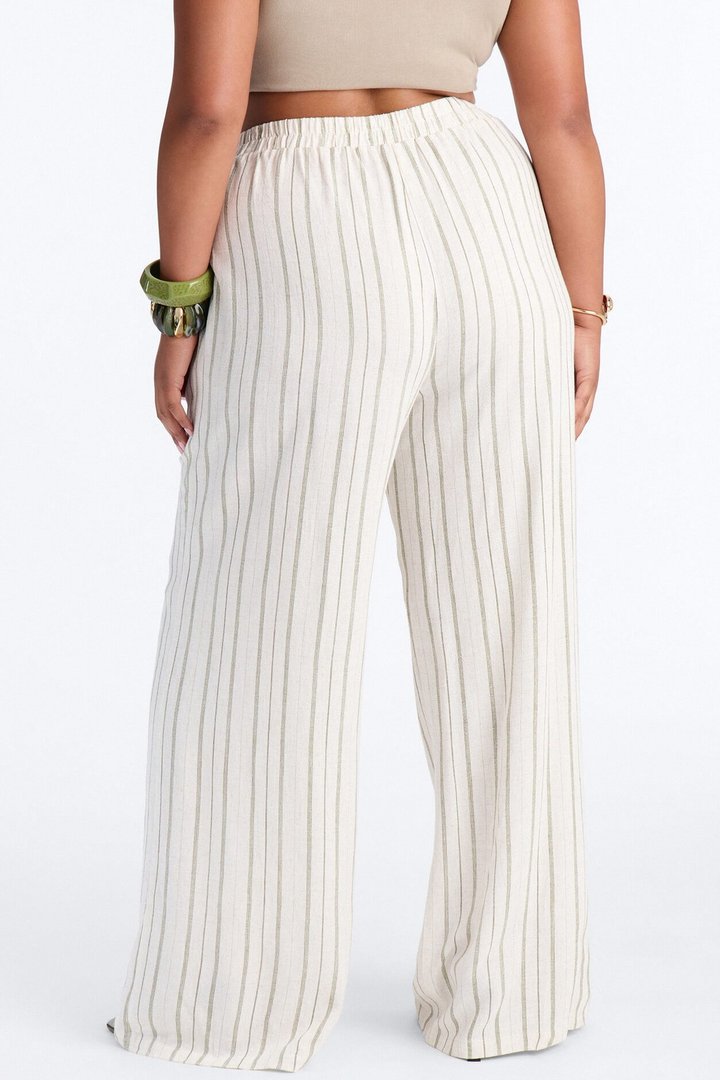 Lane Low Rise Linen Belted Pant - Green/combo
