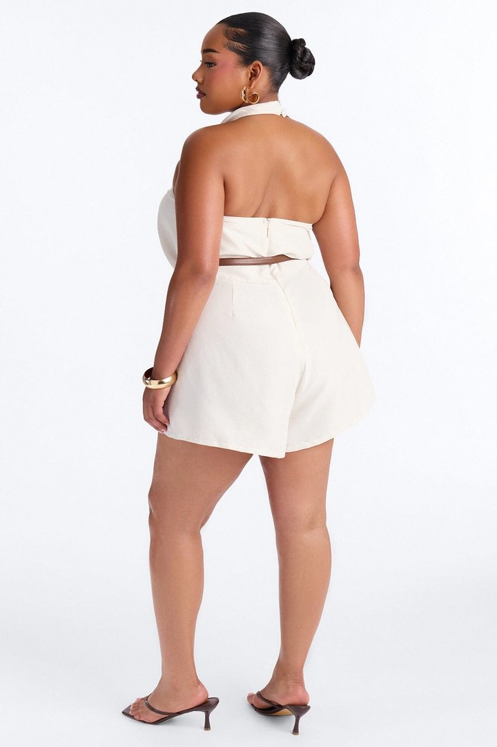 Talia Cowl Belted Micro Romper - Off White