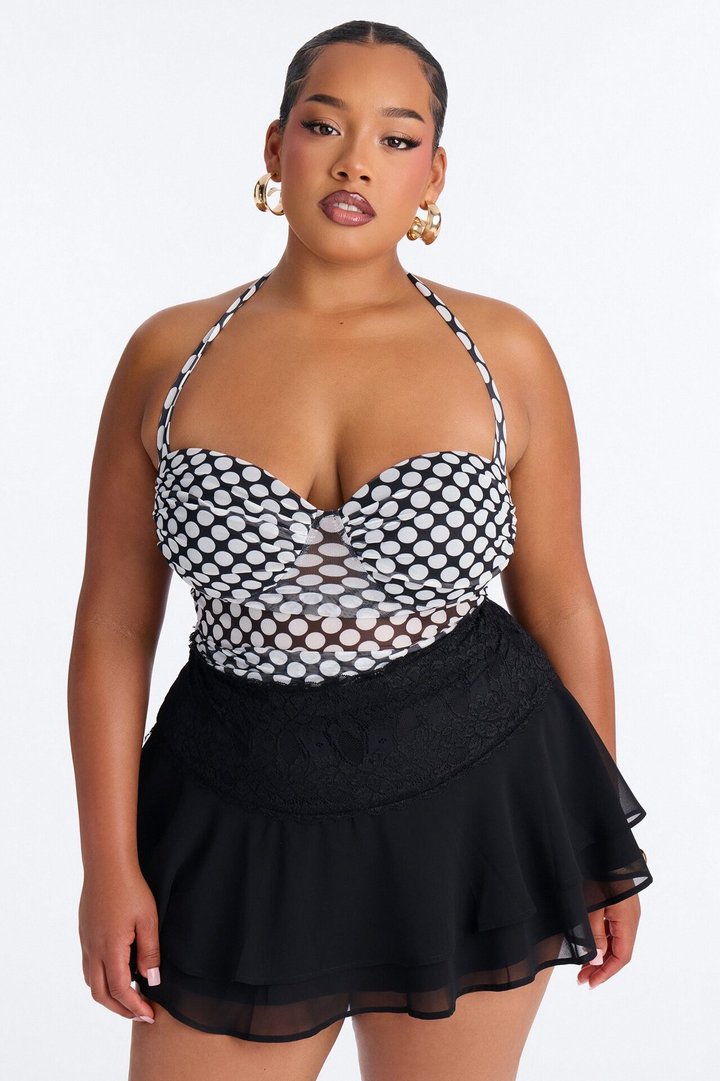 Pin Up Sweetheart Neck Halter Top - Black/combo