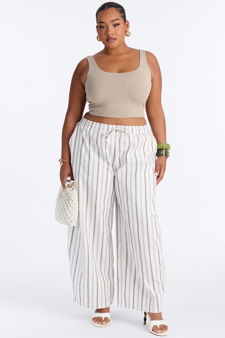 Misty Mornings Textured Striped Barrel Leg Pant - Cream/combo