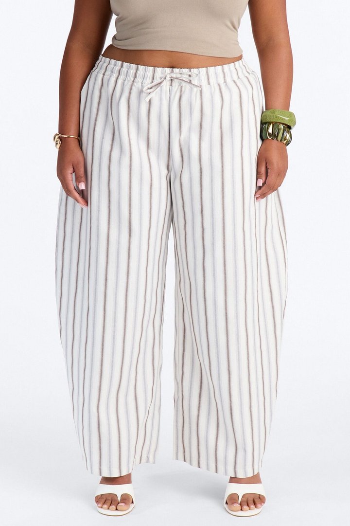 Misty Mornings Textured Striped Barrel Leg Pant - Cream/combo