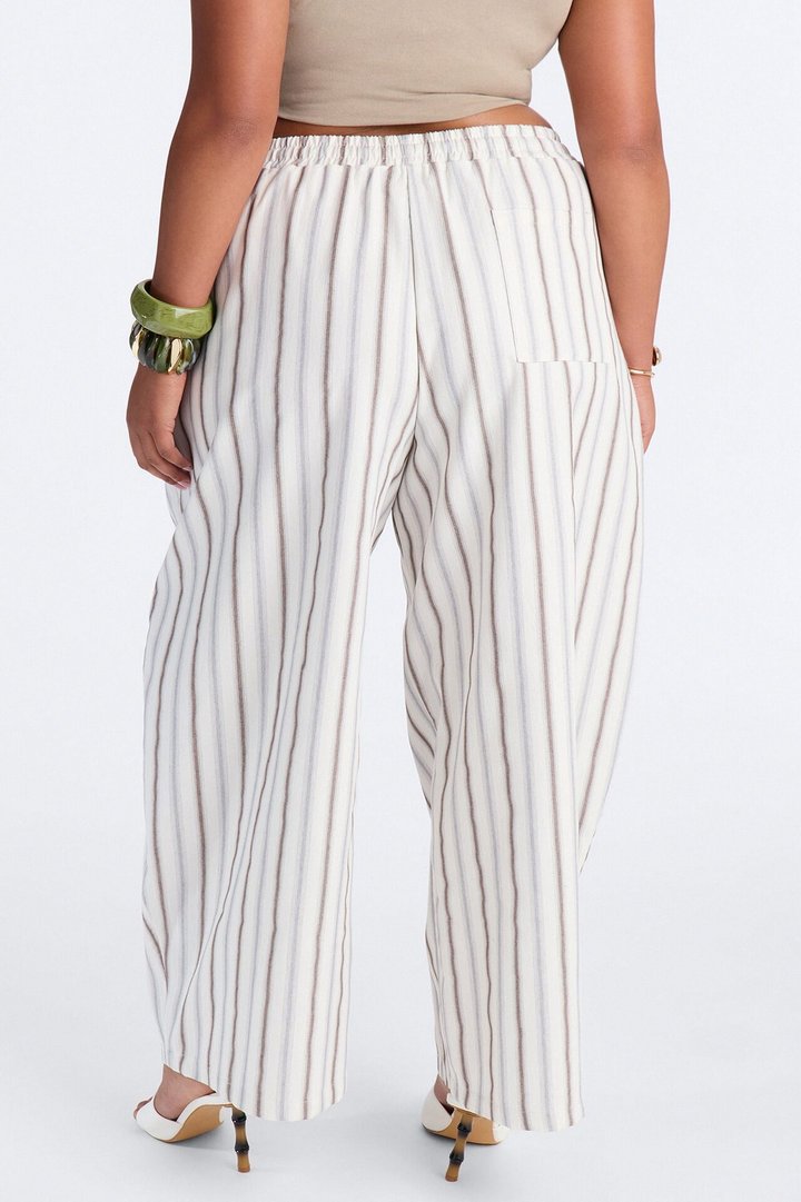 Misty Mornings Textured Striped Barrel Leg Pant - Cream/combo