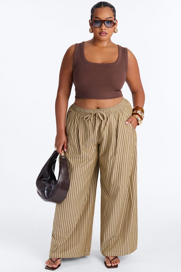 Timothy Striped Wide Leg Pant - Olive/combo