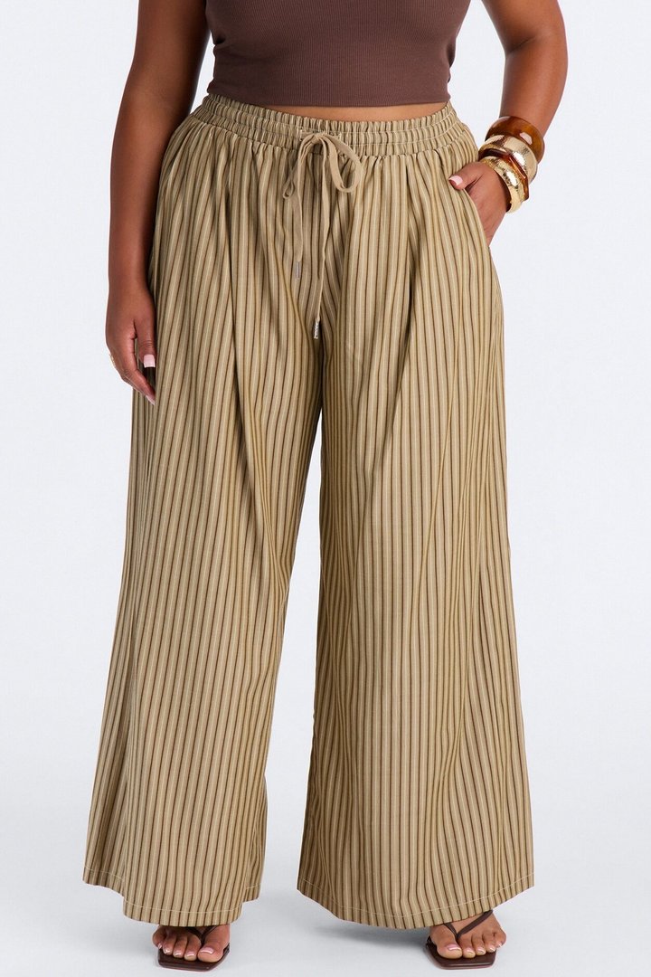 Timothy Striped Wide Leg Pant - Olive/combo