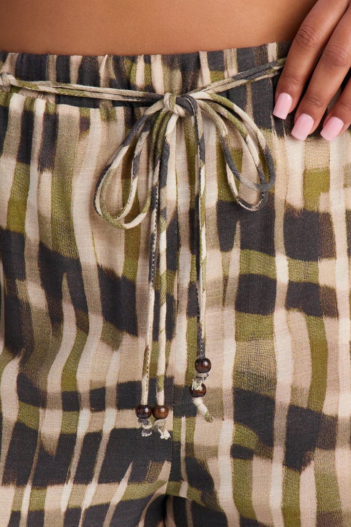 Angelica Belted Wide Leg Pant - Olive/combo
