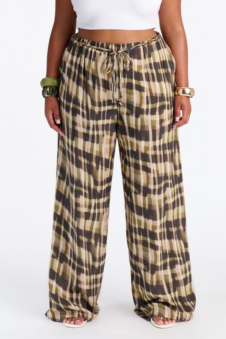 Angelica Belted Wide Leg Pant - Olive/combo