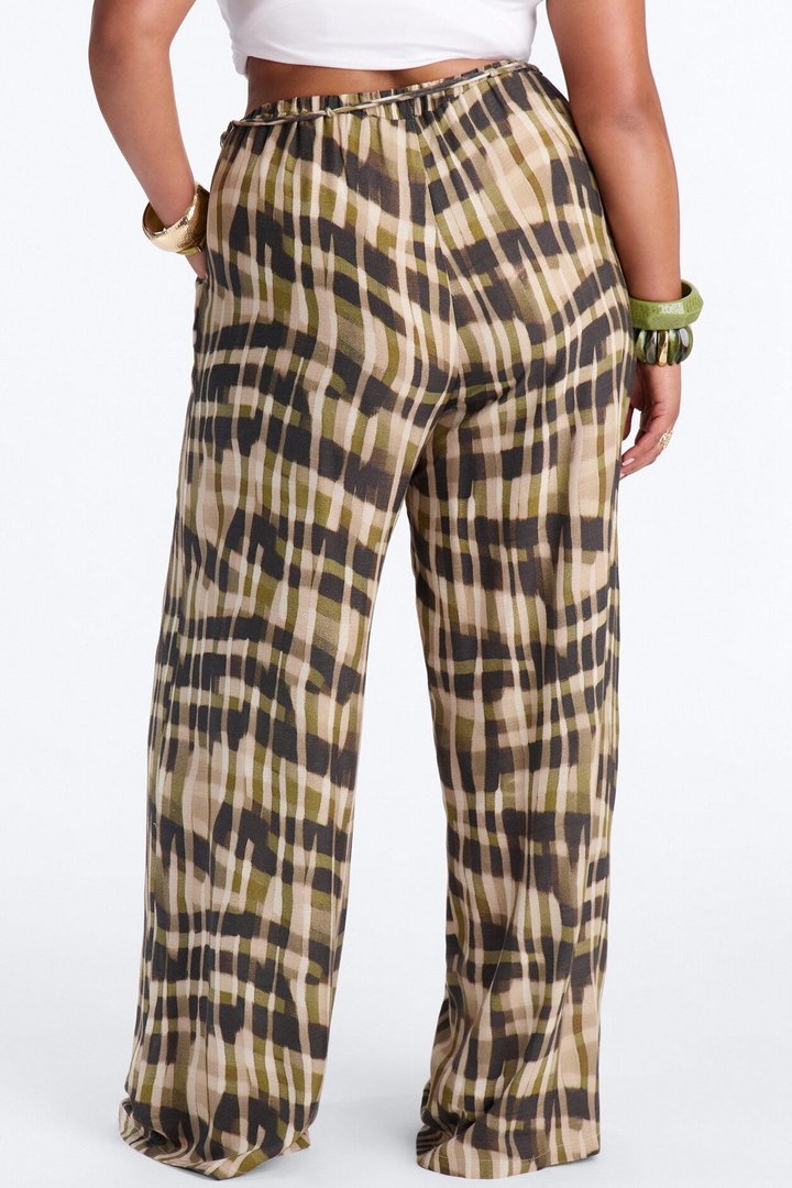 Angelica Belted Wide Leg Pant - Olive/combo