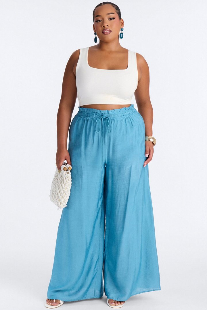 Lainey High Rise Wide Leg Pant 33″ - Teal