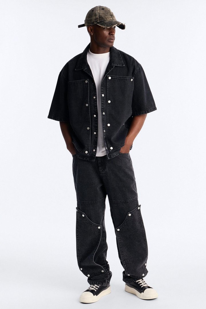 Straight Utility Snap Panel Jean - Black Wash